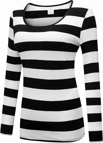Vista 2 de Formeet17 Camiseta de manga larga a rayas para mujer, elástica, cómoda, cuello redondo