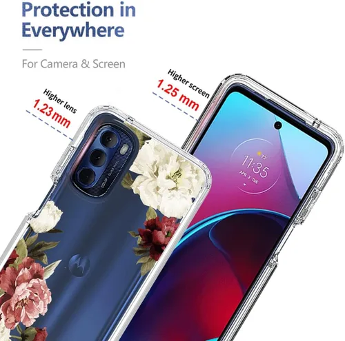Vista 2 de XT2211 - Funda para Moto G Stylus 2022 4G, funda con protector de pantalla de vidrio templado, bonito patrón floral transparente, funda protectora