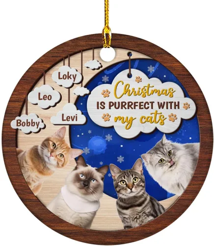Vista 20 de Meowy Catmas - Divertido sombrero de Papá Noel con foto de gato, adorno de Navidad personalizado, regalos para gato, mamá, papá, lindo árbol