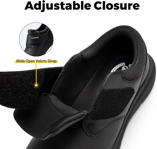 Vista 2 de FitVille Zapatos para diabéticos para hombre, zapatos de cuero extra anchos para caminar para recuperación de Edema con gancho y bucle, zapatos