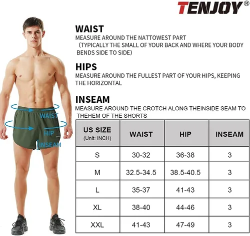Vista 6 de TENJOY Pantalones cortos de correr para hombre, pantalones cortos de entrenamiento atlético para hombre, pantalones cortos deportivos de 3 pulgadas