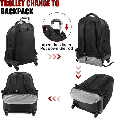 Vista 4 de star cloud Serie de mochilas con ruedas SC, Mochila con ruedas negras, Mochila con ruedas de 4 ruedas
