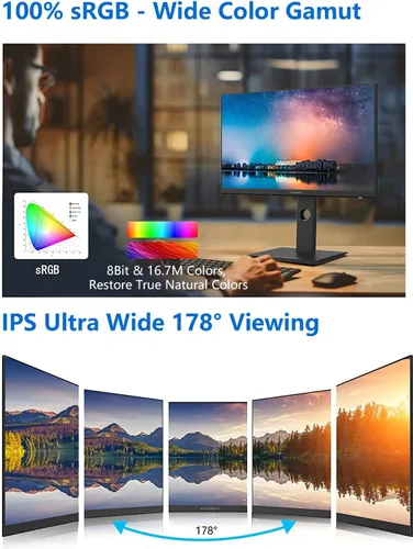 Vista 3 de INNOCN Monitor ultraancho de 24 pulgadas 2560 x 1440p 75Hz QHD IPS pantalla 16:9 monitor de computadora 100% sRGB HDMI DP monitor