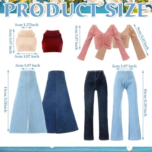 Vista 3 de 8 piezas de ropa de muñeca de verano para muñecas de 11.8 pulgadas, accesorios de muñeca, suéteres, pantalones de mezclilla, ropa regular