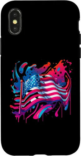 Vista 4 de iPhone 15 Watercolor American USA Flag Patriot 4th of July Fourth Pink Case