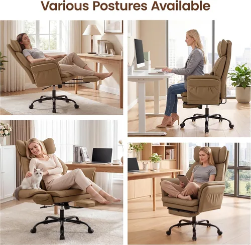 Vista 8 de Criss Cross Chair with Flip Armrests ,Big and Tall Desk Chair with Footrest Pu Leather Brown