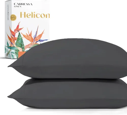 Vista 11 de Carressa Linen Juego de 2 fundas de almohada 100% de algodón egipcio de la serie 1500 de lujo tamaño estándar/Queen (beige), suaves como la seda