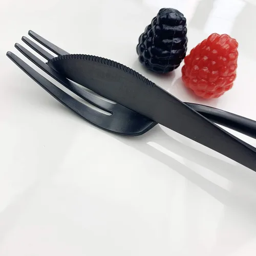Vista 6 de JASHII Nice Kitchen - Juego de cubiertos de acero inoxidable para 4 personas con tenedor de cuchara grande (negro)