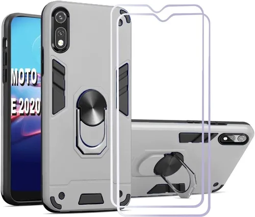 Vista 9 de Moto E 2020, Moto e xt2052dl - Funda para teléfono, protector de pantalla [2 unidades] Anillo de metal giratorio de 360 grados delgado, absorción