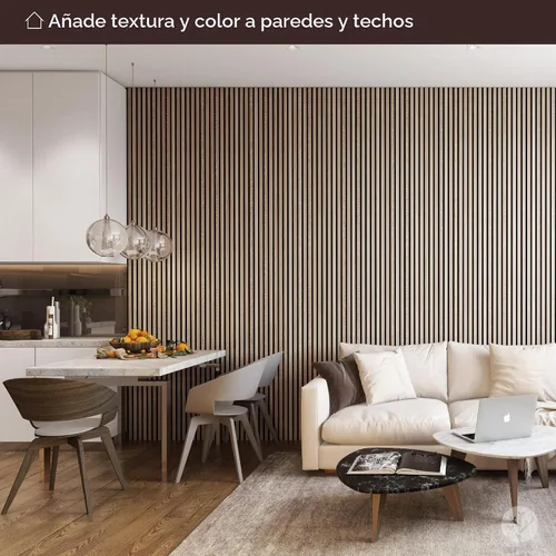 Vista 2 de Bark & Bole Oak - Paneles acústicos de chapa de madera texturizada 3D para pared y techo, solución decorativa que absorbe el sonido para hogares