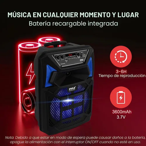 Vista 5 de Pyle Sistema de altavoces PA Bluetooth portátil - Altavoz Bluetooth para exteriores de 400W, sistema PA portátil con entrada de micrófono, luces