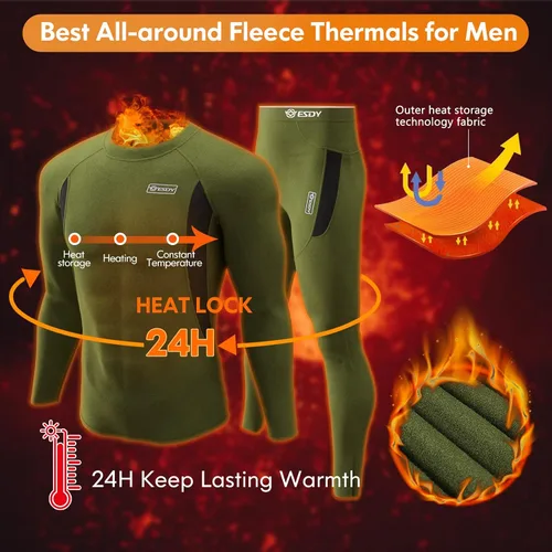 Vista 2 de Thermal Underwear for Men Long Johns Set with Fleece Lined Winter Hunting Gear Warm Base Layer Sport Top Bottom