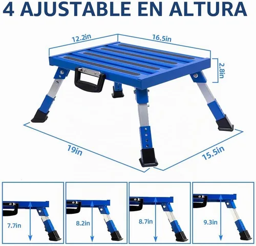 Vista 2 de Homeon Wheels Escalones de Aluminio para RV Taburete Plegable Ajustable con Pies de Goma Antideslizantes, Plataforma Estable que Soporta 1000