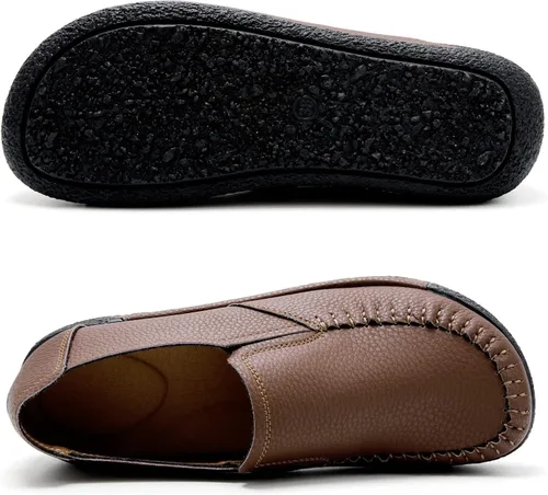 Vista 4 de UZB Mocasines de cuero sin cordones para mujer, cómodos zapatos de plataforma casuales