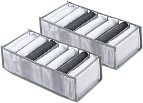 Vista 11 de Organizador de ropa para armario, 7 rejillas, lavable, portátil, organizador de armario, caja de almacenamiento de separación de malla, organizador