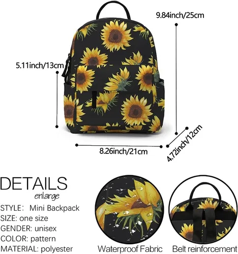 Vista 2 de Mini mochila para niñas, bolsa de tiro con impresión Deanfun bolsa impermeable a la moda, Girasol, Mini Size, Mochilas Sling