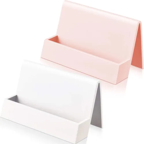 Vista 8 de Zonon Tarjetero de 2 piezas para escritorio, moderno, de plástico, para tarjetas de presentación, soporte creativo y lindo para nombres, para mesa