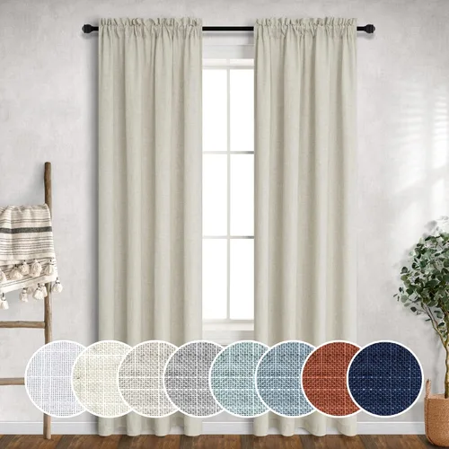 Vista 86 de Mrs.Naturall - Cortinas transparentes con bolsillo para barra de 36x63 pulgadas de lino mezclado negro