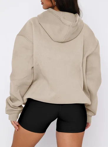 Vista 44 de onlypuff Sudadera casual con capucha para mujer, de manga larga, con bolsillo de canguro, hombro caído