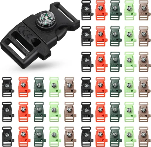 Vista 8 de Jexine 50 clips de hebilla de brújula de plástico paracord hebillas accesorios para camping, viajes, supervivencia de emergencia