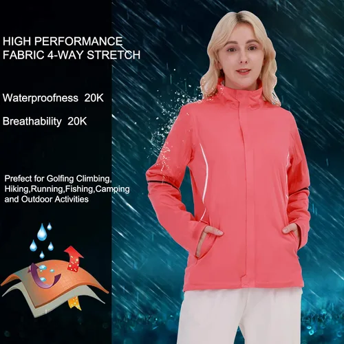 Vista 5 de Chaqueta de lluvia de golf para mujer, impermeable, transpirable, cortavientos, ligera, para correr, senderismo, ciclismo, camping