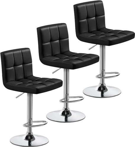 Vista 31 de Yaheetech Taburete de bar individual, taburetes giratorios de piel sintética ajustables, taburetes modernos con respaldo y reposapiés, taburetes