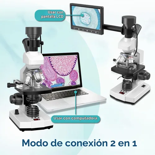 Vista 6 de Microscopios monoculares compuestos de laboratorio con temperatura constante, microscopio de doble visión para adultos estudiantes con aumento