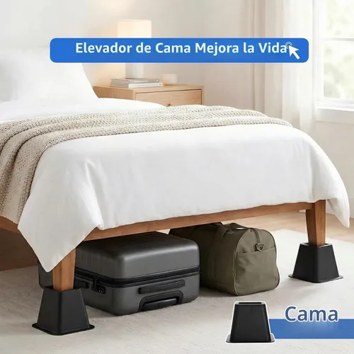 Vista 2 de Elevadores de cama de 4 pulgadas resistentes, paquete de 6 elevadores de muebles de plástico duradero, soporta 2200 libras para cama, sofá