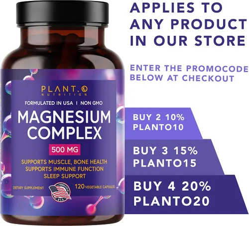 Vista 6 de Plant.O Suplemento de magnesio premium [óxido vegano y citrato, 500 mg] Complejo de alta absorción para dormir, calmar, relajante muscular, energía