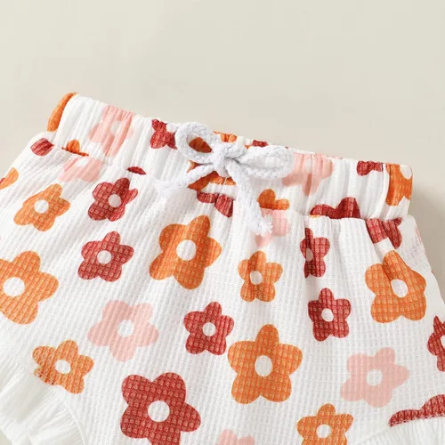 Vista 5 de YOUNGER TREE Ropa para bebé recién nacida, estampado floral, arcoíris, sin mangas, con volantes, pantalones cortos con cordón y diadema