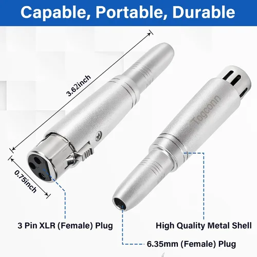 Vista 2 de Adaptador TRS Hembra de 1/4" a XLR Paquete de 2 - Conector TRS de 6.35mm 1/4" a XLR