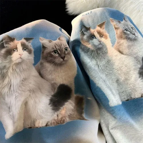 Vista 3 de Sudadera con capucha para gatos Y2K con capucha para mujer, sudadera de gran tamaño para hombres, ropa estética Y2K