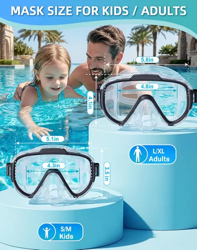 Vista 2 de Gafas de natación para adultos y niños, gafas de natación antivaho con cubierta para la nariz, sin fugas, máscara de buceo de esnórquel transparente