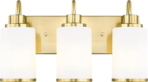 Vista 12 de Beionxii BX-VL01BG-3CG - Lámpara de tocador de baño, 3 lámparas doradas claras con pantalla de cristal transparente, accesorios de iluminación