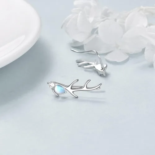 Vista 4 de KQF Aretes de plata de ley S925 con diseño de piedra lunarópaloturquesa, Plata