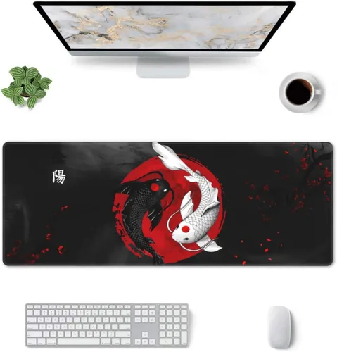 Vista 2 de Alfombrilla de mouse japonesa Koi XL extendida, alfombrilla de mouse para computadora Yin And Yang Koi - Alfombrilla de ratón grande