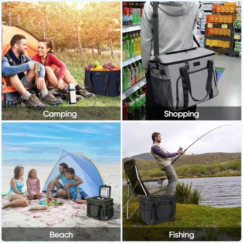 Vista 6 de BALEINE Bolsa térmica suave extragrande, enfriador portátil a prueba de fugas, volumen de 40/60 latas para playa, camping, kayak, viajes y viajes