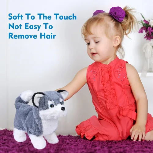 Vista 5 de WorWoder Cachorro de peluche de Alaska, perro electrónico interactivo para mascotas, caminar, ladrar, mover la cola, estirar, animal de compañía
