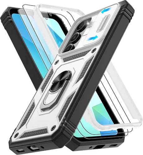 Vista 107 de Gritup Funda para Google Pixel 6 con cubierta deslizante para cámara y protector de pantalla (2 unidades), soporte de anillo giratorio 360°, funda