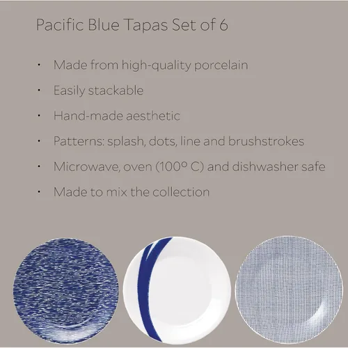 Vista 2 de Royal Doulton Pacific Dots Set de vajilla de porcelana., juego de 6 platos, Azul