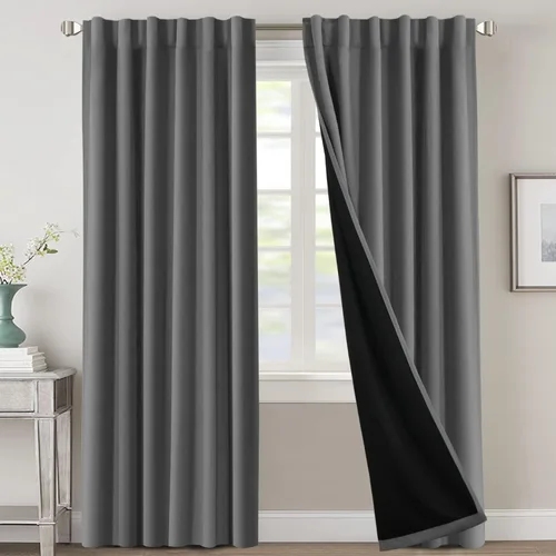 Vista 37 de H.VERSAILTEX Cortinas 100% opacas para dormitorio con forro negro, cortinas de oscurecimiento de habitación completa, con aislamiento térmico