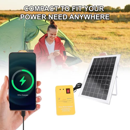 Vista 2 de Luocute Solar Panel Generator Kit, Solar Power Station with 3 LED Bulbs USB Charging Cable 6000mAh Battery for Home Camping Outdoor