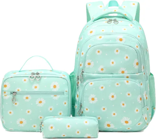 Vista 57 de goldwheat Mochilas impresas margaritas con paquete de almuerzo, estuche de lápices 3pcs, bolsa ligera resistente al agua para la escuela secundaria