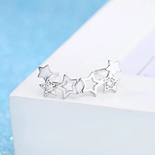 Vista 4 de Conjuntos de joyas de plata esterlina 925 collar simple de estrella de circón+pendientes para regalo de mujer niña, 17.7 in