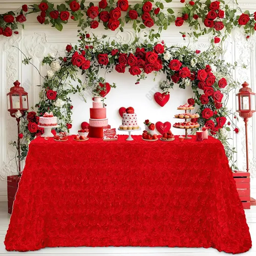 Vista 32 de B-COOL Mantel de rosetón negro de 60 x 102 pulgadas, mantel rectangular floral 3D para decoración de cumpleaños al aire libre, fiestas de cumpleaños