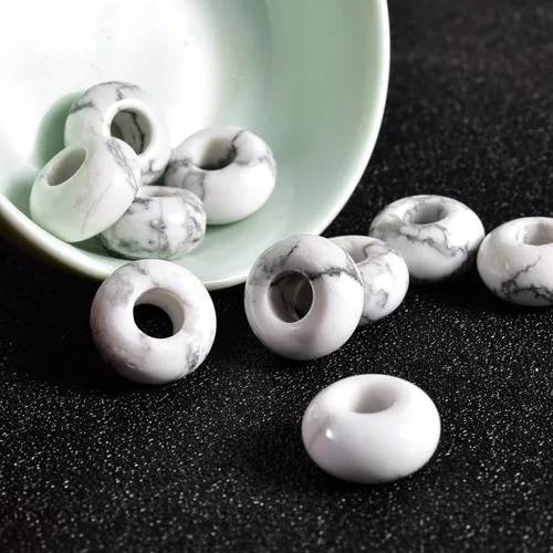 Vista 18 de Cuentas de piedra natural de agujero grande (0.23 a 0.236 pulgadas) pulidas Rondelle cuentas de piedras preciosas europeas para pulseras de dijes