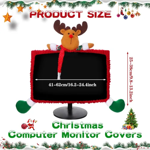 Vista 2 de Funda elástica para monitor de computadora de Navidad, decoración de Navidad, cubierta de borde de monitor de computadora de reno, funda elástica