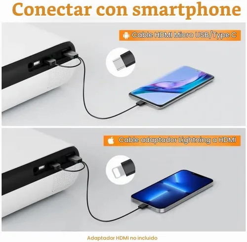 Vista 6 de Proyector, proyector Bluetooth nativo 1080P, portátil al aire libre, mini proyector Full HD, altavoz de dormitorio en casa