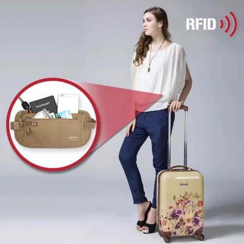 Vista 6 de Cinturón de dinero, soporte para pasaporte, cartera de viaje oculta segura con bloqueo RFID, riñonera encubierta, Beige, Rfid Blocking & Belt