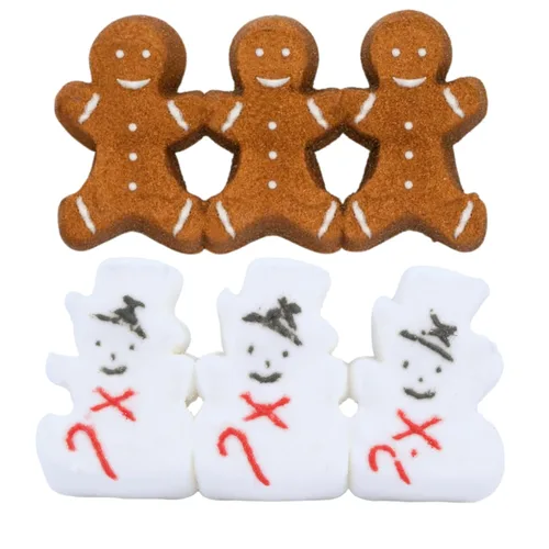 Vista 6 de Needzo Caramelos de Navidad de malvavisco recubiertos de azúcar, muñecos de nieve y pan de jengibre con forma de personaje, rellenos de calcetines